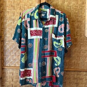 Vintage Multicolor Casual Button Down Hawaiian Shirt Large